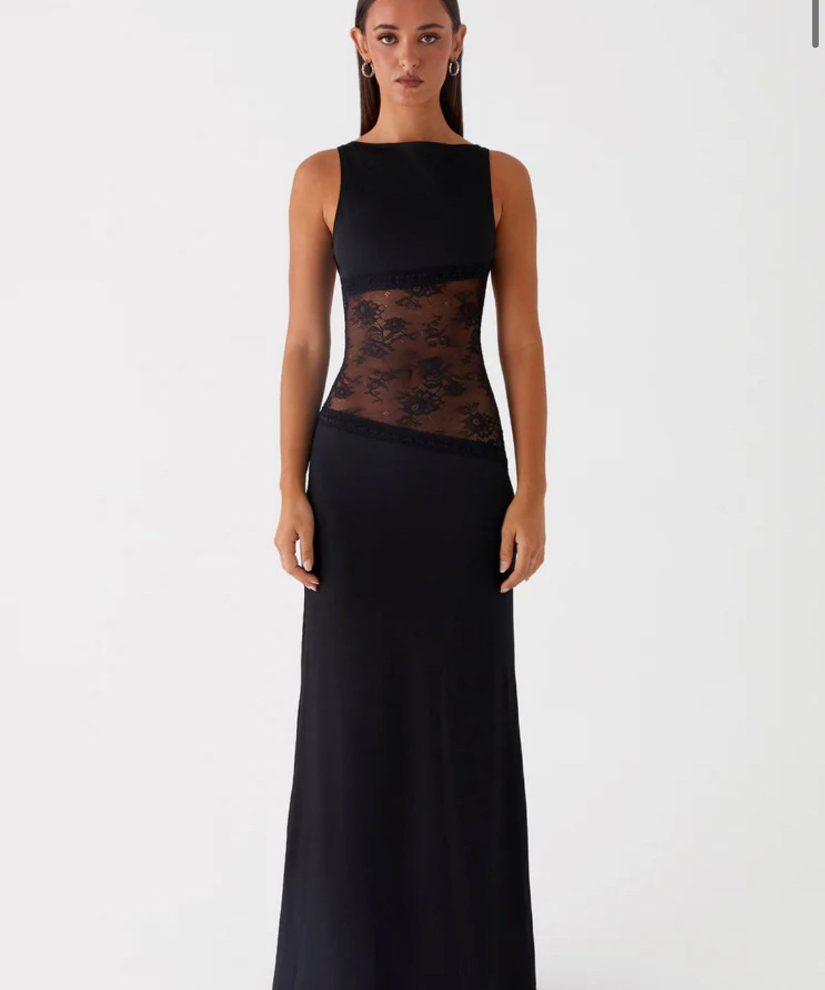 Shelly | Stretchy Round NeckBackless Laced Maxi Dress