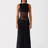 Shelly | Stretchy Round NeckBackless Laced Maxi Dress