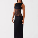 Shelly | Stretchy Round NeckBackless Laced Maxi Dress