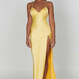 Daisy | Satin Plunge Maxi Dress with Thigh-High Split