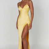 Daisy | Satin Plunge Maxi Dress with Thigh-High Split