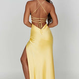 Daisy | Satin Plunge Maxi Dress with Thigh-High Split
