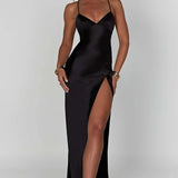Daisy | Satin Plunge Maxi Dress with Thigh-High Split