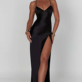 Daisy | Satin Plunge Maxi Dress with Thigh-High Split