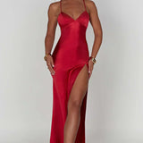 Daisy | Satin Plunge Maxi Dress with Thigh-High Split