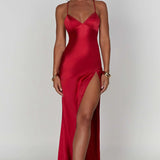 Daisy | Satin Plunge Maxi Dress with Thigh-High Split