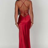 Daisy | Satin Plunge Maxi Dress with Thigh-High Split