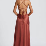 Soraya | High-Low Ruffle Hem Satin Twist Cowl Maxi Slit Dress