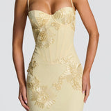 Justine | Underwired Corset Floral Appliqué Maxi Dress