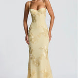 Soraya | Underwired Mesh Corset Floral Ribbon Maxi Dress