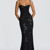 Soraya | Underwired Mesh Corset Floral Ribbon Maxi Dress