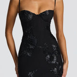 Soraya | Underwired Mesh Corset Floral Ribbon Maxi Dress