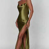 Sarina | Cowl Neck Low Back Maxi Dress with Thigh-High Split