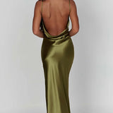 Sarina | Cowl Neck Low Back Maxi Dress with Thigh-High Split