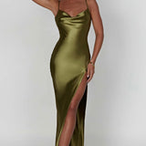 Sarina | Cowl Neck Low Back Maxi Dress with Thigh-High Split