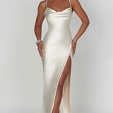 Sarina | Cowl Neck Low Back Maxi Dress with Thigh-High Split