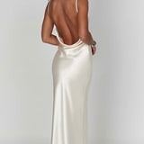 Sarina | Cowl Neck Low Back Maxi Dress with Thigh-High Split