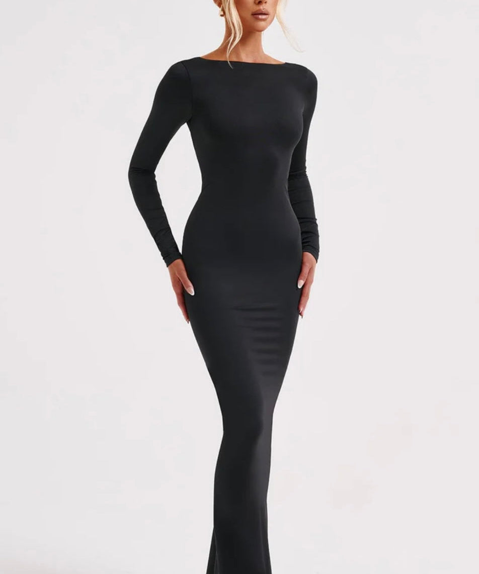 Vivienne | Sculpting Long Sleeve High Neck Open Back Maxi Dress