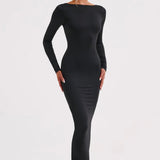 Vivienne | Sculpting Long Sleeve High Neck Open Back Maxi Dress