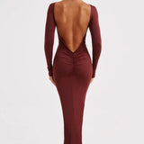 Vivienne | Sculpting Long Sleeve High Neck Open Back Maxi Dress