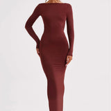 Vivienne | Sculpting Long Sleeve High Neck Open Back Maxi Dress