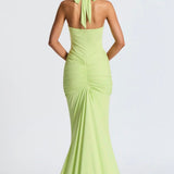 Natasha | Ruched Bodycon Plunging Halter Maxi Dress