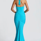 Natasha | Ruched Bodycon Plunging Halter Maxi Dress