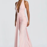Natasha | Ruched Bodycon Plunging Halter Maxi Dress