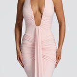 Natasha | Ruched Bodycon Plunging Halter Maxi Dress
