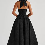 Floriane | Halter Neck Floral Jacquard Midi Dress