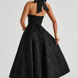 Floriane | Halter Neck Floral Jacquard Midi Dress