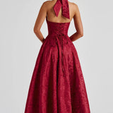 Floriane | Halter Neck Floral Jacquard Midi Dress