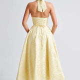 Floriane | Halter Neck Floral Jacquard Midi Dress