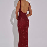 Elara | Sculpted Square Neck Crystal Mesh Maxi Dress