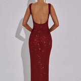 Olivia | Embellished Square Neck Crystal Mesh Maxi Dress
