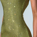 Elara | Sculpted Square Neck Crystal Mesh Maxi Dress