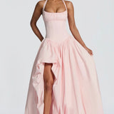 Rosalee | Sculpted Bodice Halter Maxi Dress with Side Split