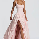 Rosalee | Sculpted Bodice Halter Maxi Dress with Side Split