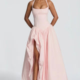 Rosalee | Sculpted Bodice Halter Maxi Dress with Side Split