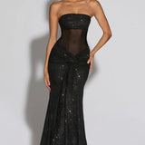 Giselle | Sculpted Silhouette Glittering Mesh Maxi Dress