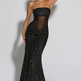 Giselle | Sculpted Silhouette Glittering Mesh Maxi Dress