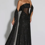 Giselle | Sculpted Silhouette Glittering Mesh Maxi Dress