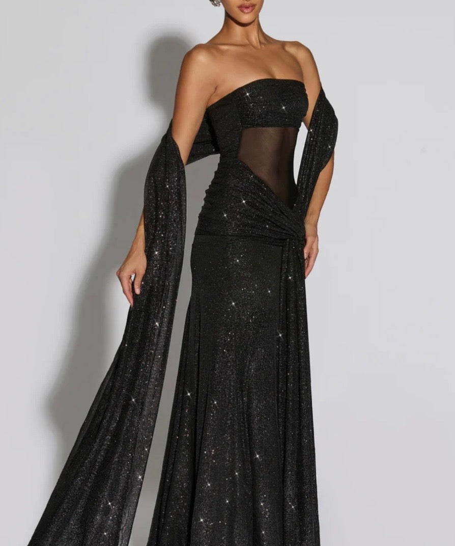 Giselle | Sculpted Silhouette Glittering Mesh Maxi Dress