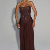 Esmeralda | Sculpted Bustier Embellished Mesh Maxi Dress