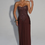 Esmeralda | Sculpted Bustier Embellished Mesh Maxi Dress