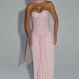 Esmeralda | Sculpted Bustier Embellished Mesh Maxi Dress
