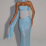 Estelle | Strapless Draped Panel Ruched Maxi Dress