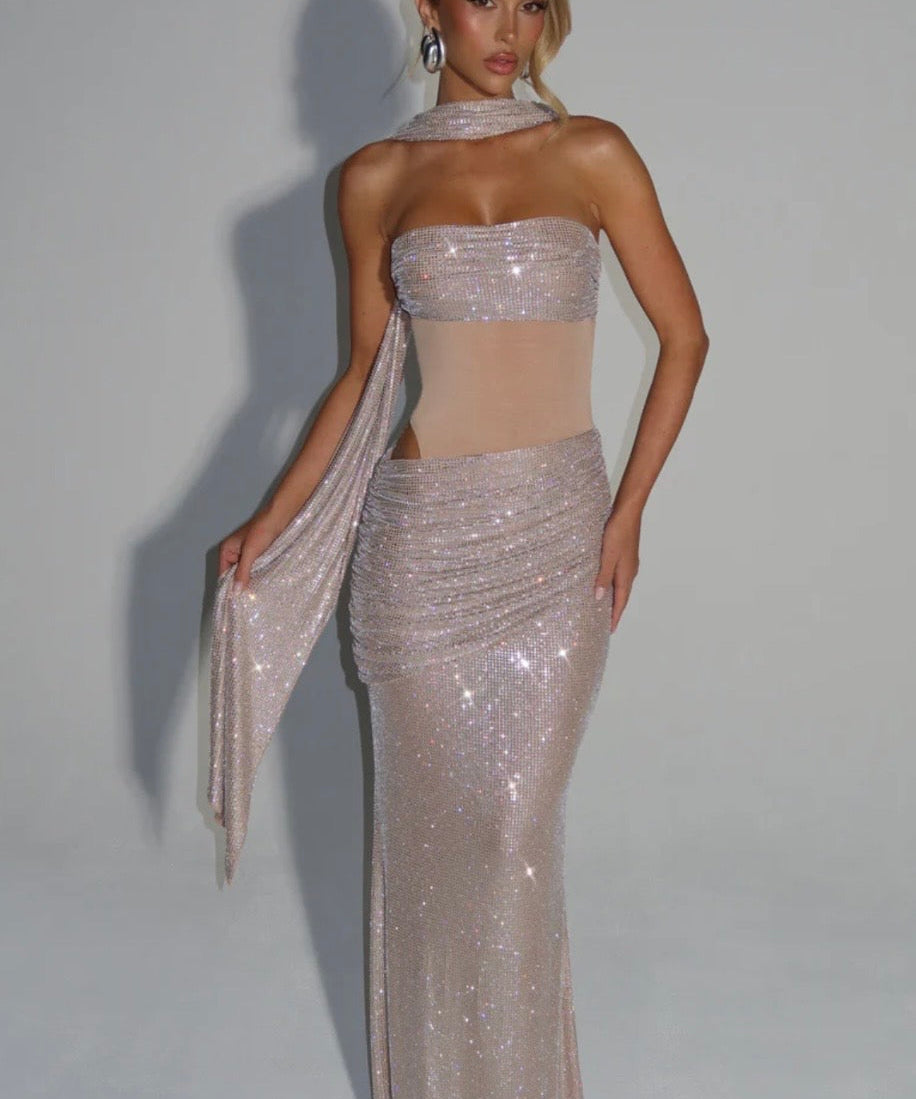 Estelle | Strapless Draped Panel Ruched Maxi Dress