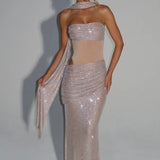 Estelle | Strapless Draped Panel Ruched Maxi Dress