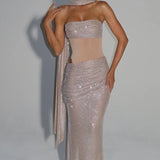Estelle | Strapless Draped Panel Ruched Maxi Dress